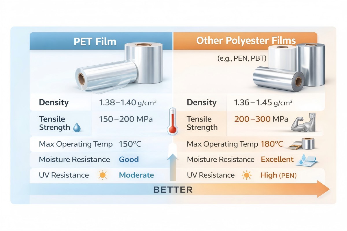 PET vs Polyester Film Properties Infographic