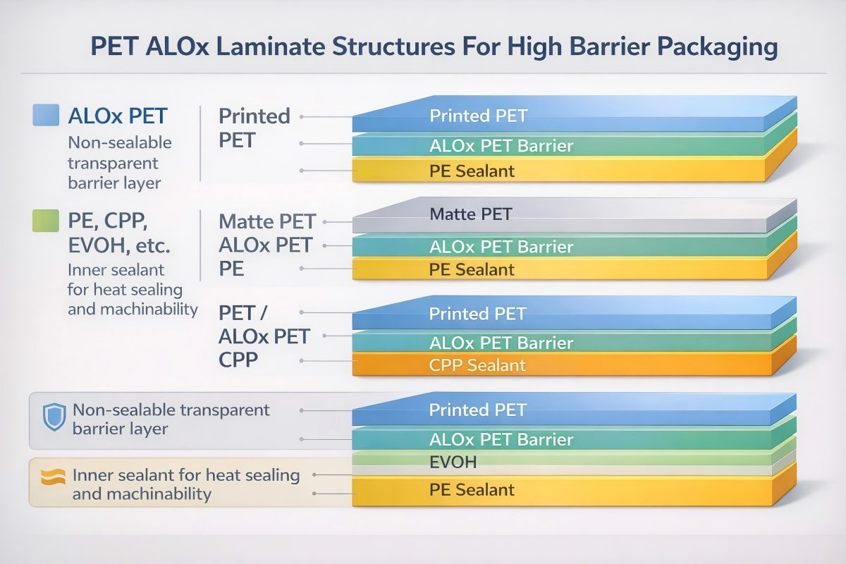 Pet Alox Laminate Structures For High Barrier Packaging