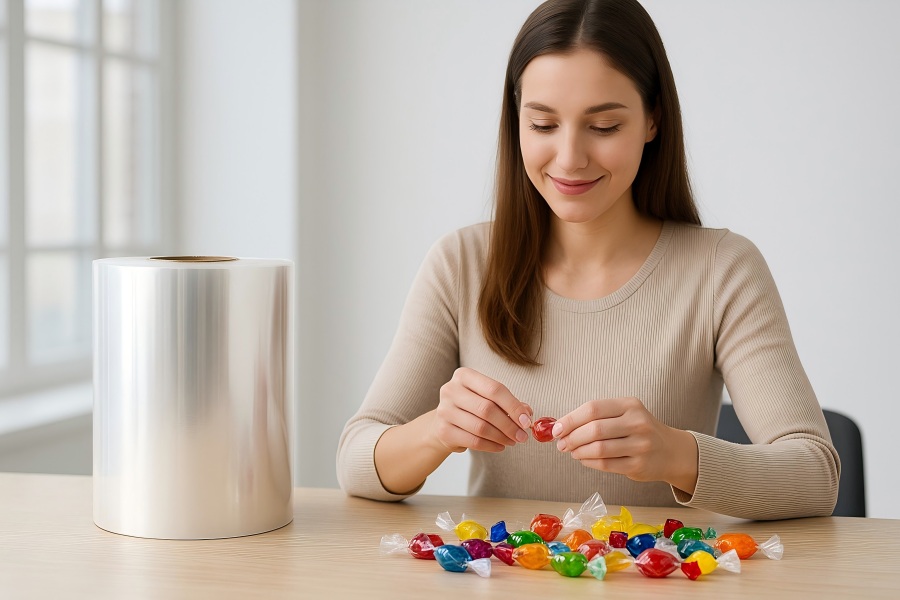 Engineer Testing PET Twist Film Sample Roll And Candy Twist Wraps