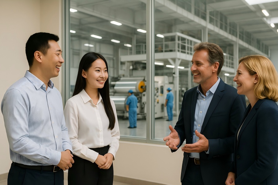 Visiting Customers At CloudFilm Metallized Film Factory Lobby