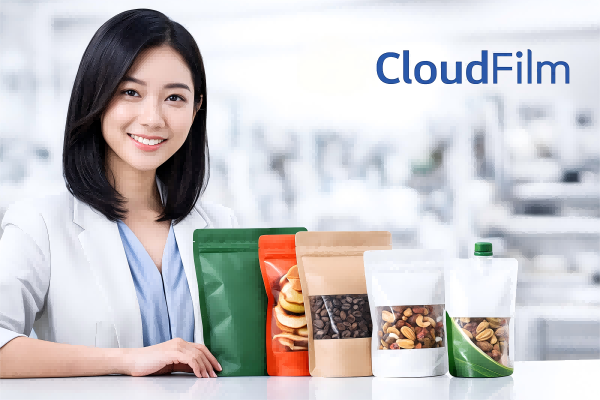 CloudFilm Chinese Woman Showcasing Custom Stand Up Pouches Packaging(1)