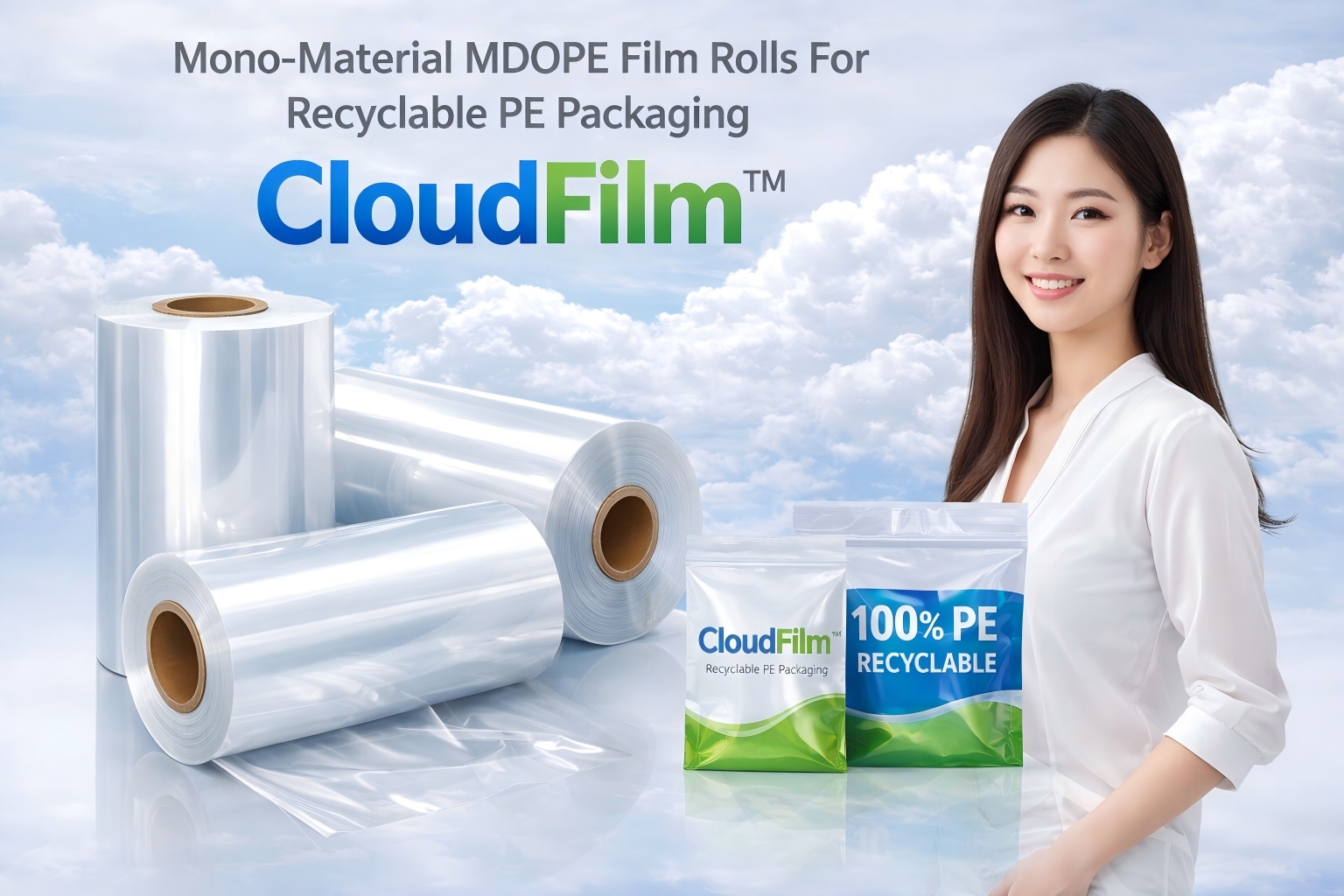 Mono-Material MDOPE Film Rolls For Recyclable PE Packaging CloudFilm