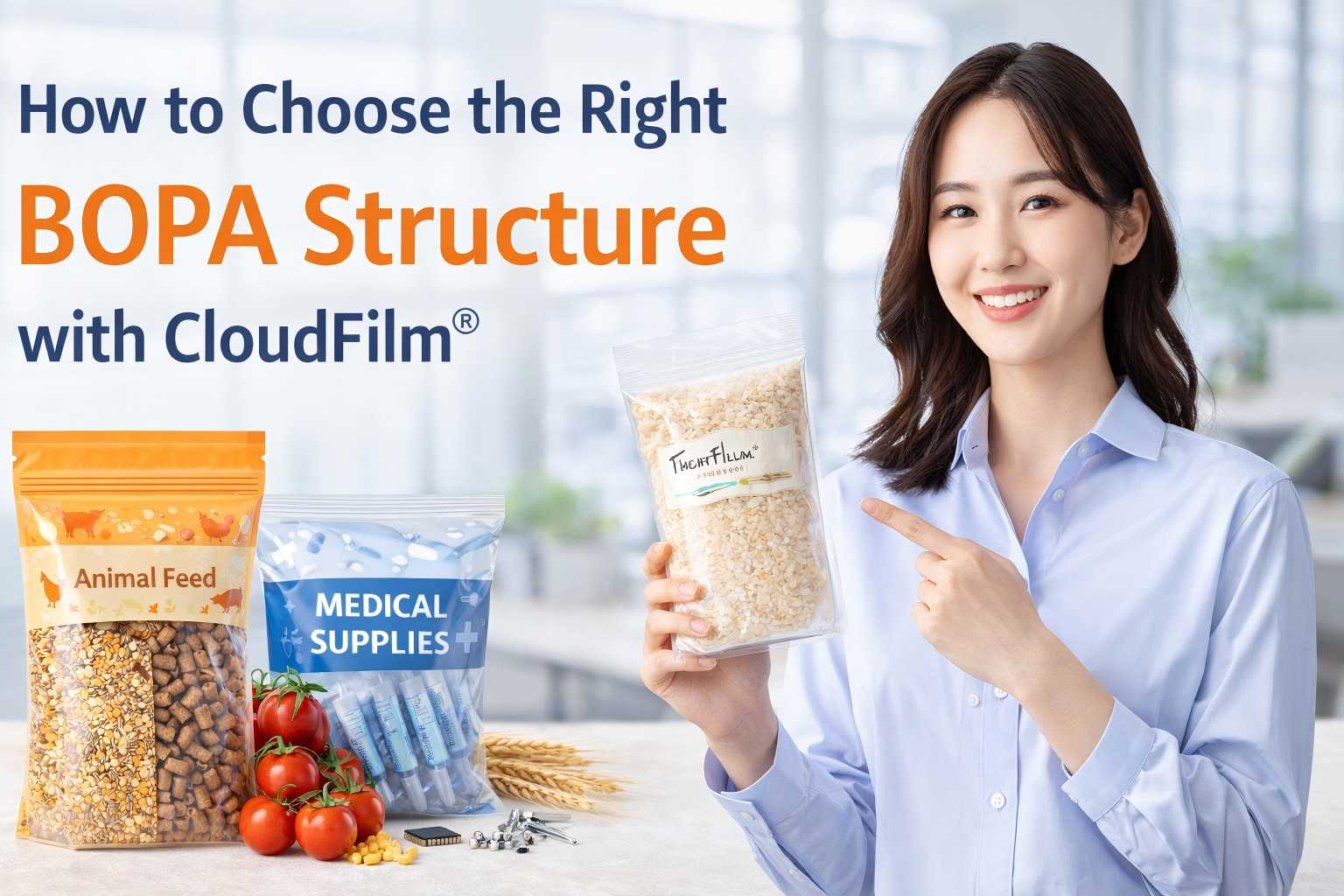 Chinese Woman Holding BOPA Film Pouch Choosing Right Structure With CloudFilm
