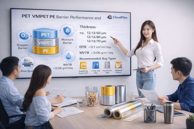 CloudFilm Engineers Reviewing PET VMPET PE Barrier Performance And Specifications