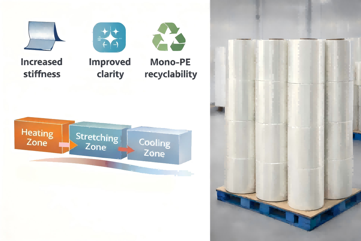 CloudFilm MDO PE Film Rolls with Machine Direction Orientation Diagram