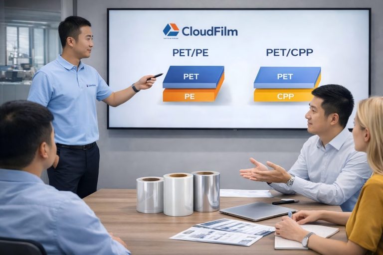 CloudFilm technical and sales team advising customers on BOPET film structures and applications