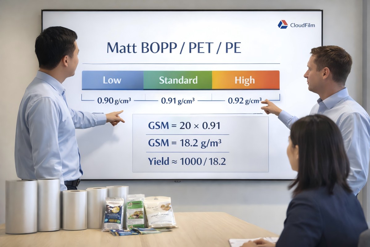 CloudFilm technical and sales team helping a customer choose matt BOPP film density and thickness