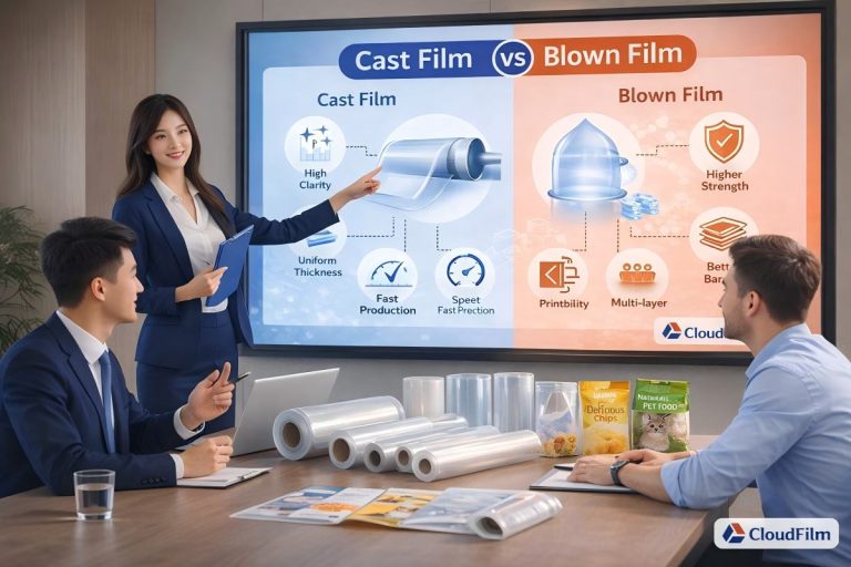 CloudFilm technical team advising a customer on cast and blown PE film selection