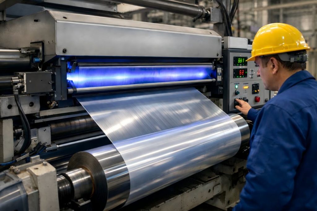 Corona Treatment On Plastic Film Line Improving Adhesion For Printing And Lamination