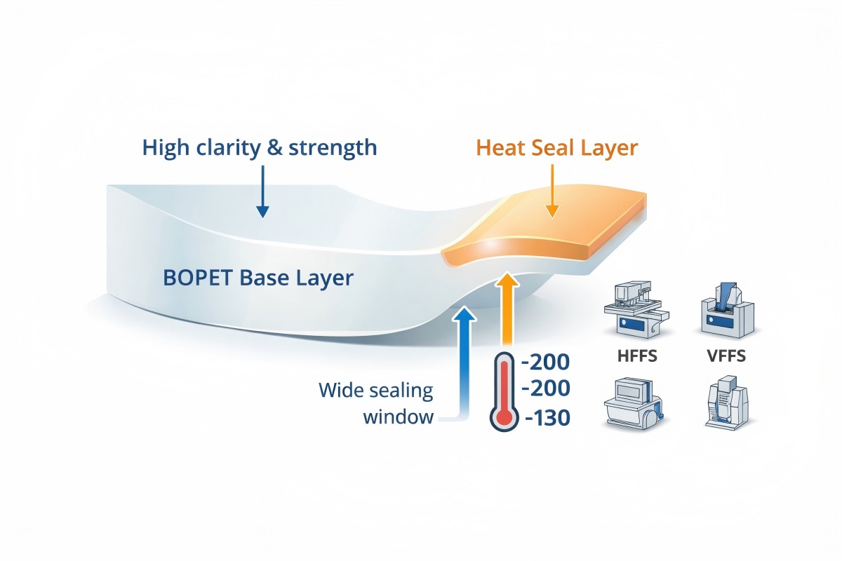 Cross Section Of Heat Sealable PET Film Showing Seal Layer
