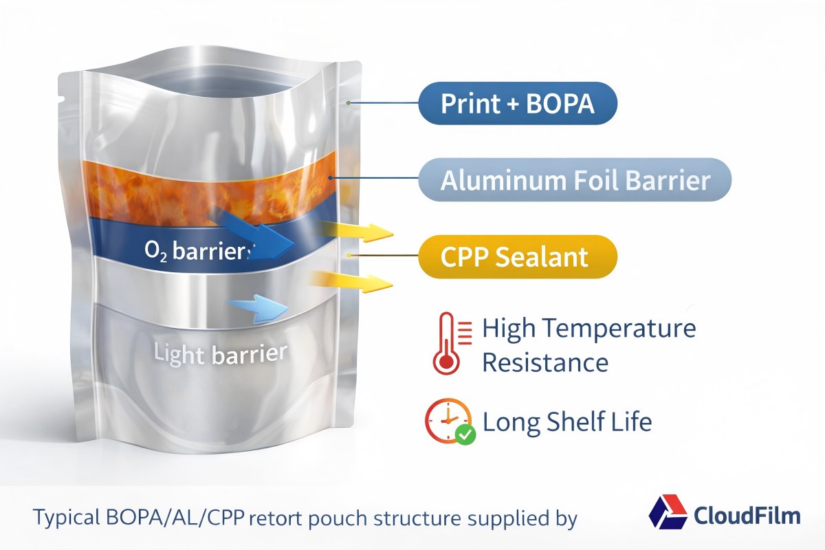 Cross-Section of BOPA-AL-CPP High-Barrier Retort Pouch