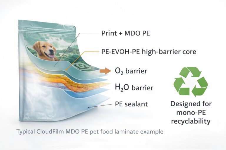 Cross-Section of MDO PE_ PE-EVOH-PE Mono-PE Pet Food Pouch