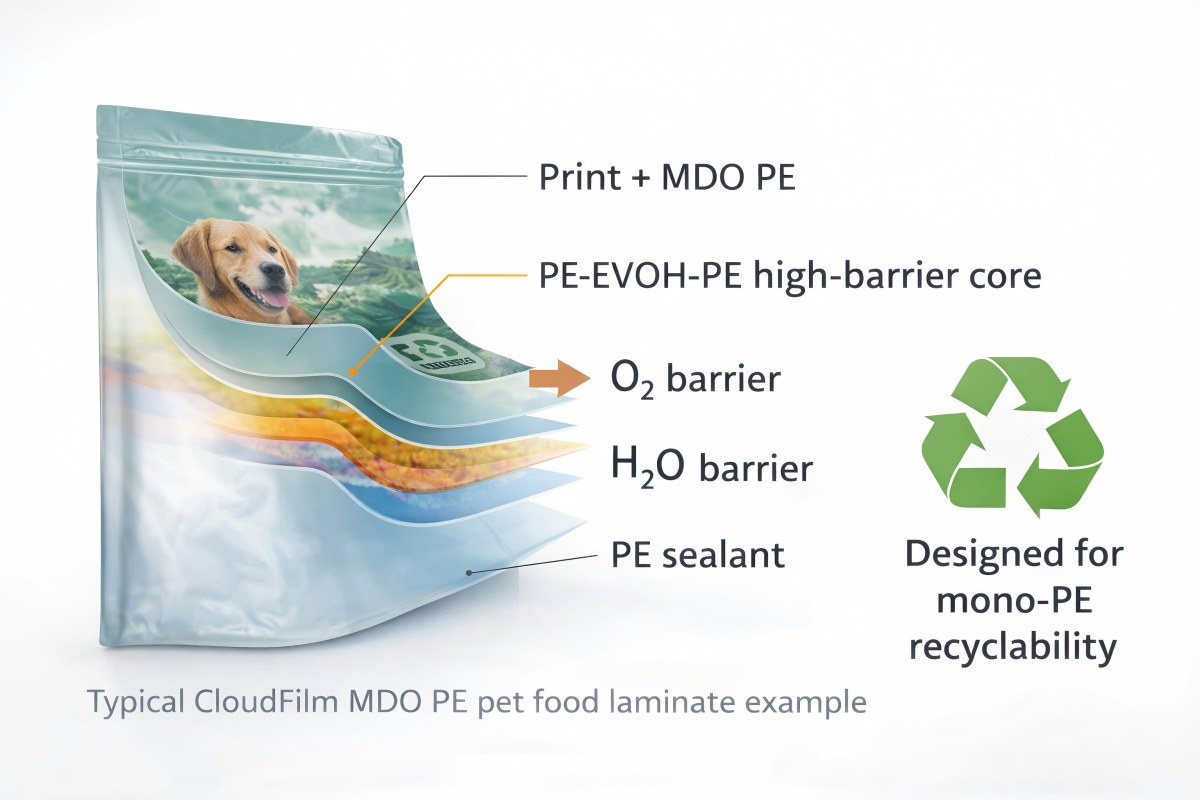 Cross-Section of MDO PE_ PE-EVOH-PE Mono-PE Pet Food Pouch