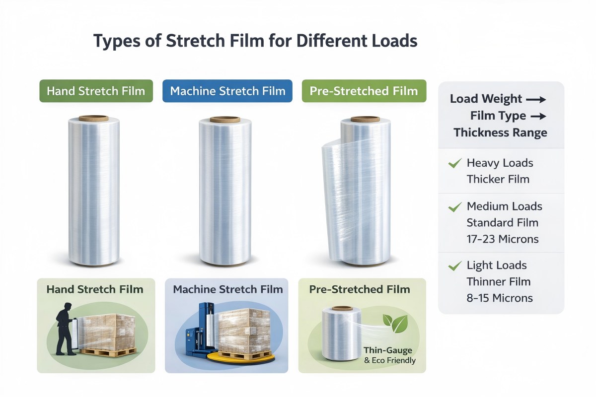 Types Of Hand And Machine Stretch Film For Pallet Loads