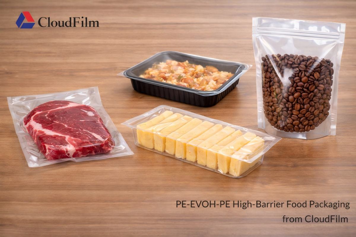 Vacuum and thermoforming PE-EVOH-PE food packaging bags for meat, cheese and ready meals from CloudFilm