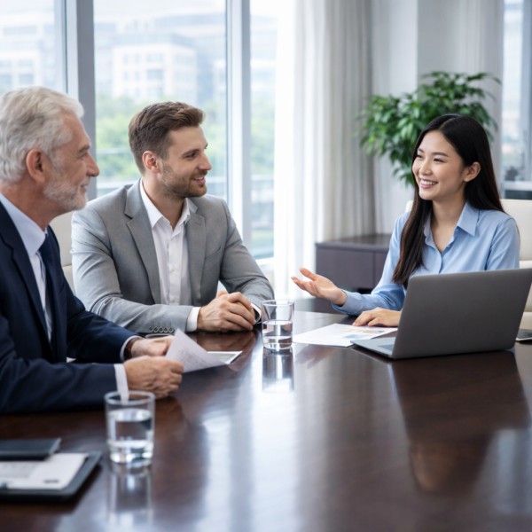 CloudFilm Business Meeting with Clients in a Bright, Spacious Conference Room