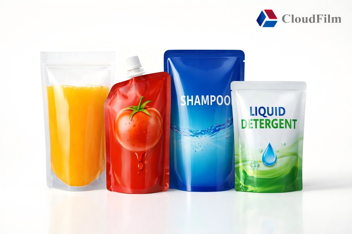 CloudFilm Liquid Pouch Packaging Hero Image For Juice And Detergent