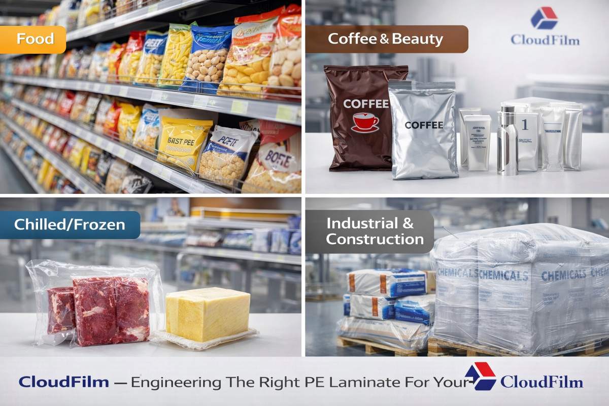 CloudFilm PE Laminated Packaging For Snacks Rice Meat And Industrial Goods
