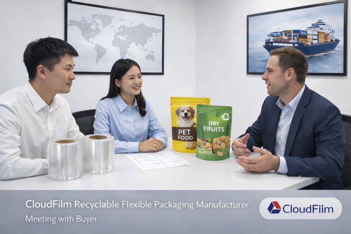 CloudFilm Recyclable Flexible Packaging Manufacturer Meeting With Buyer