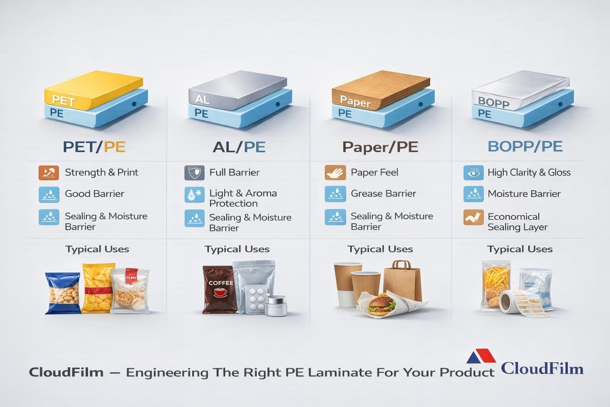 PE Laminated Film Types PET PE AL PE Paper PE And BOPP PE