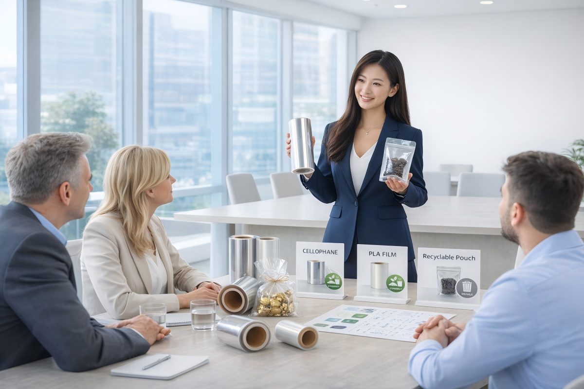 CloudFilm Packaging Engineer Discussing Cellophane Solutions With Buyers