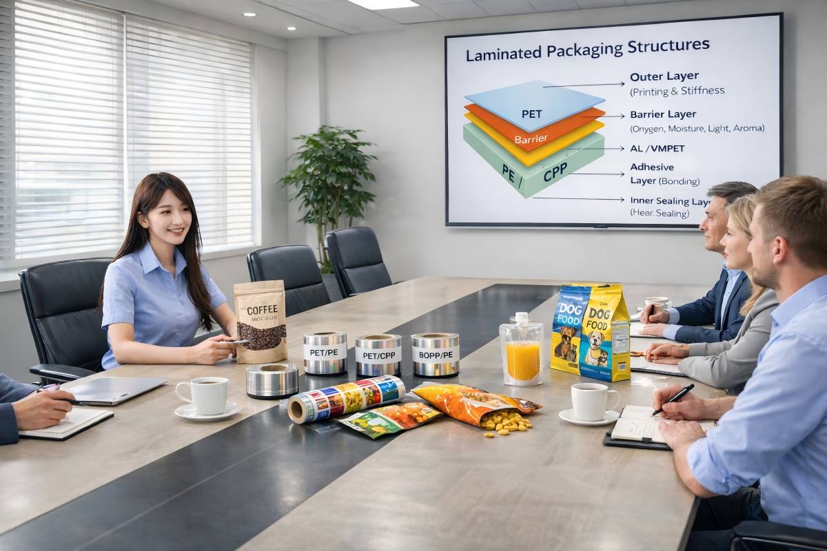 CloudFilm Packaging Engineer Presenting Laminated Film Solutions To International Buyers