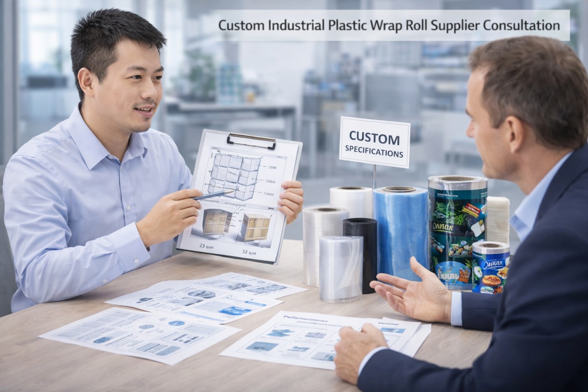Custom Industrial Plastic Wrap Roll Supplier Consultation Scene
