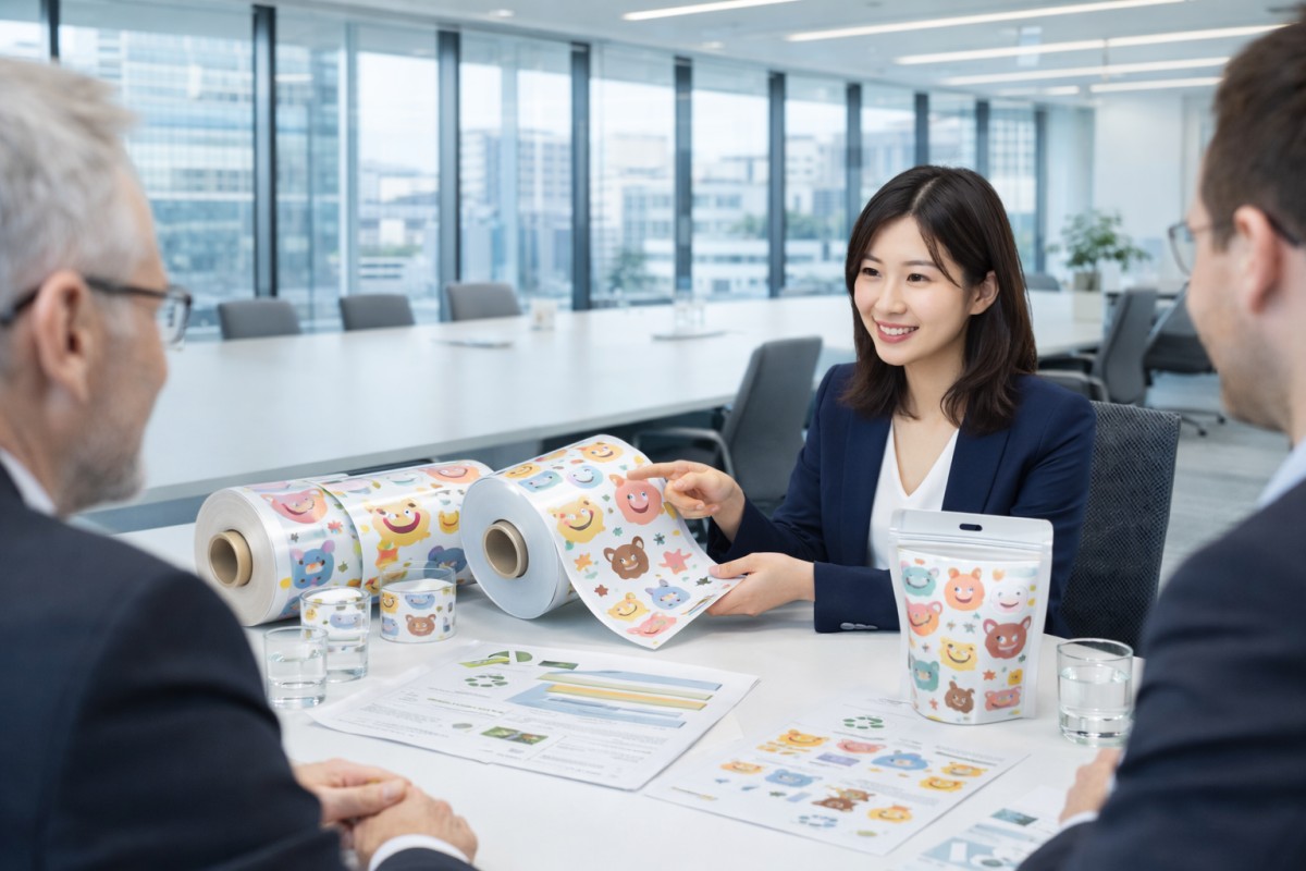 Packaging Engineer Reviewing Roll To Roll Printing Samples
