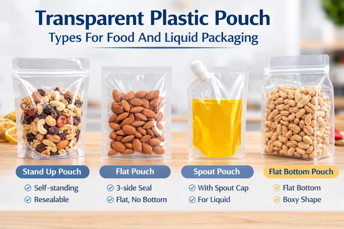 Transparent Plastic Pouch Types For Food And Liquid Packaging
