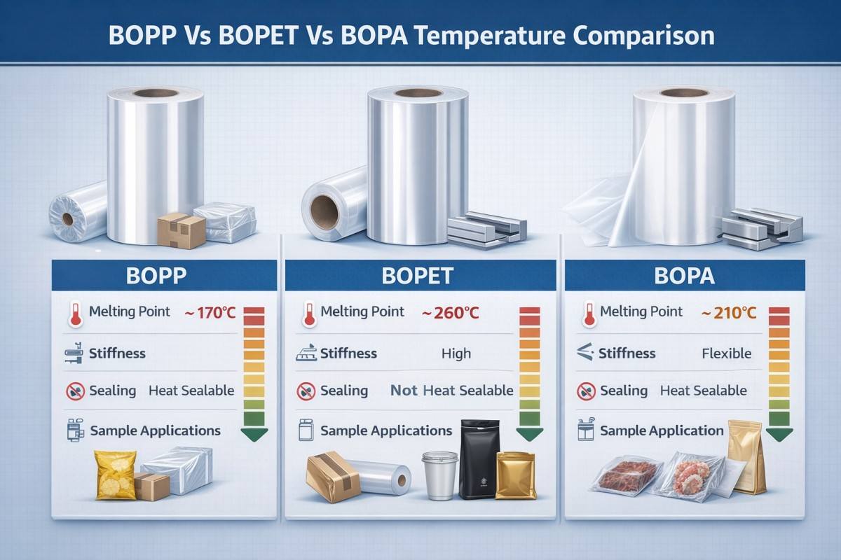 BOPP Vs BOPET Vs BOPA Temperature Comparison