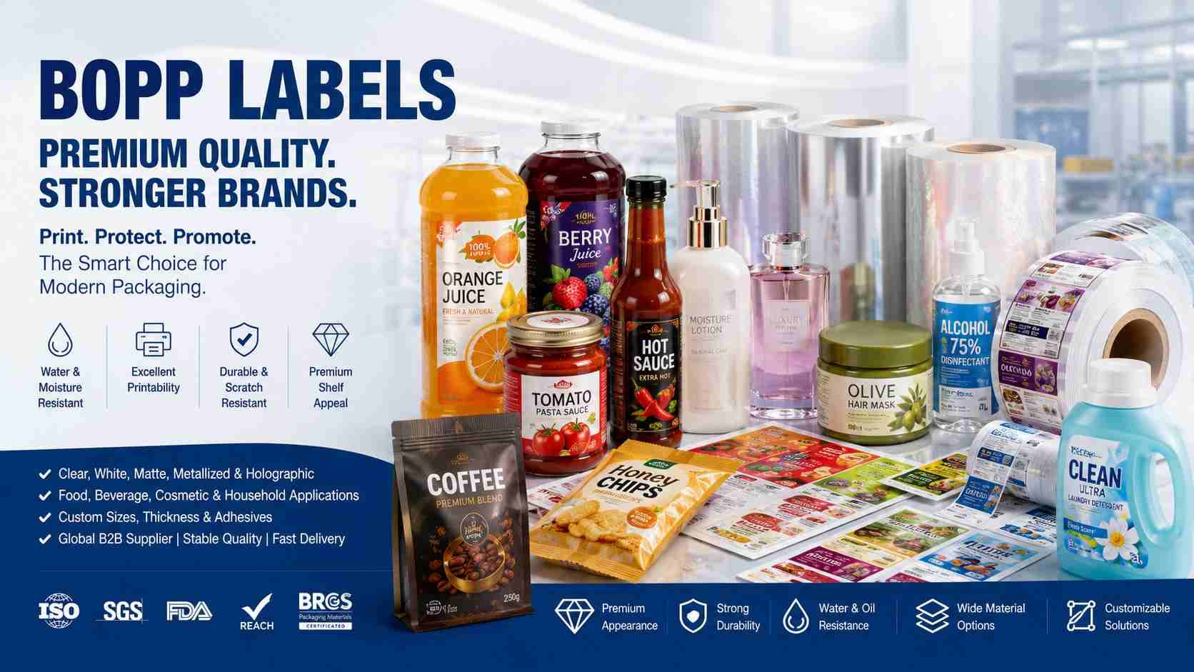BOPP Labels Help Food Beverage Cosmetic And Household Brands Improve Print Quality Durability And Shelf Appeal