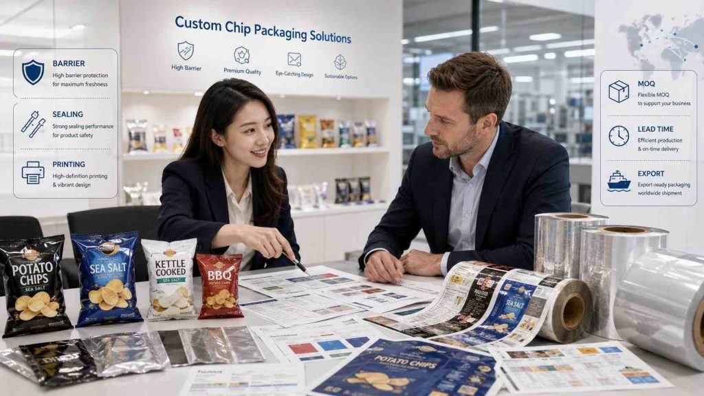 Chip Packaging Supplier Reviewing Film Specifications And Samples
