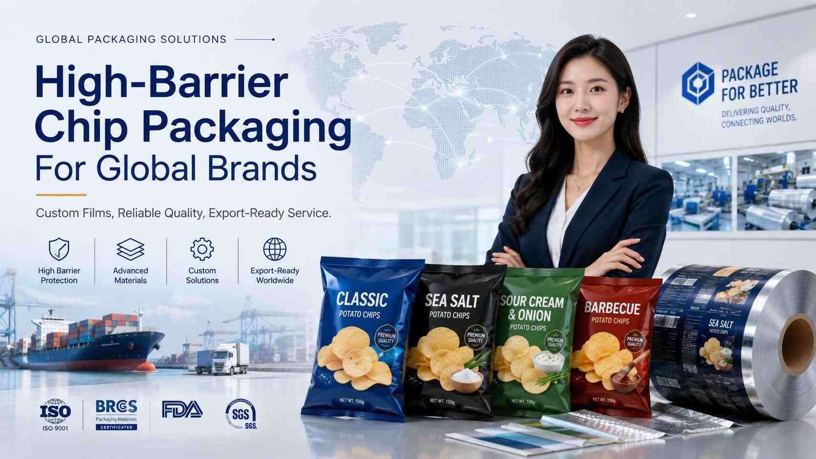 High Barrier Chip Packaging For Global Brands With Chinese Packaging Consultant And Export Ready Roll Stock Films