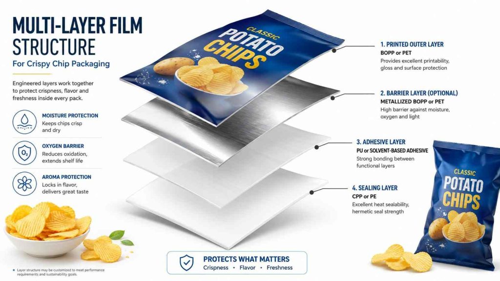 Multi Layer Film Structure For Crispy Chip Packaging