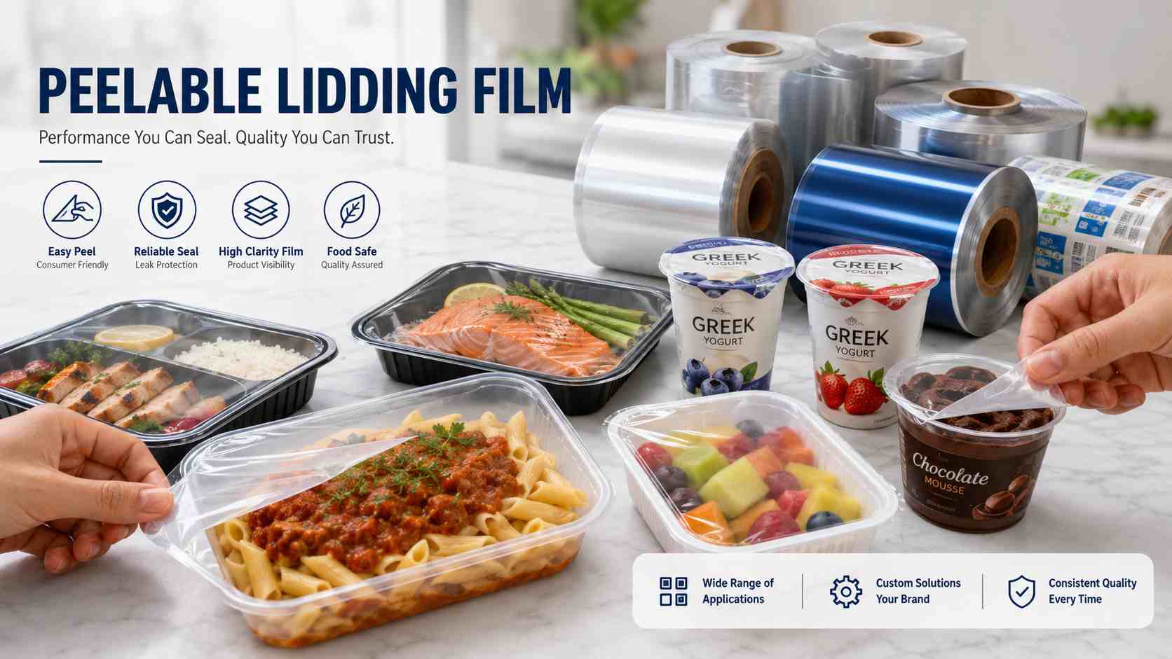Peelable Lidding Film For Food Trays Cups And Ready Meals