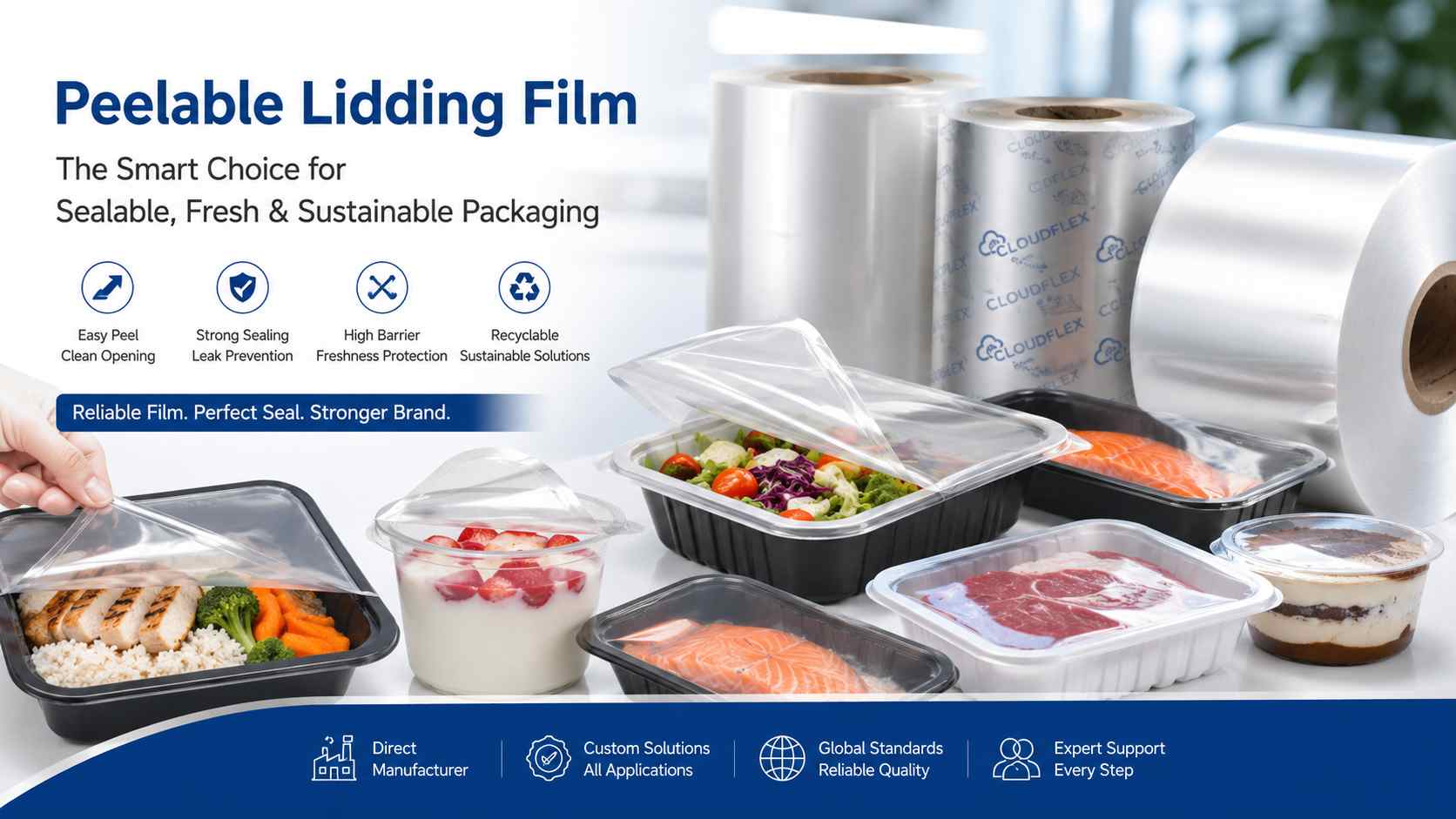 Peelable Lidding Film For Sealed Fresh Food Trays And Easy Opening Packaging