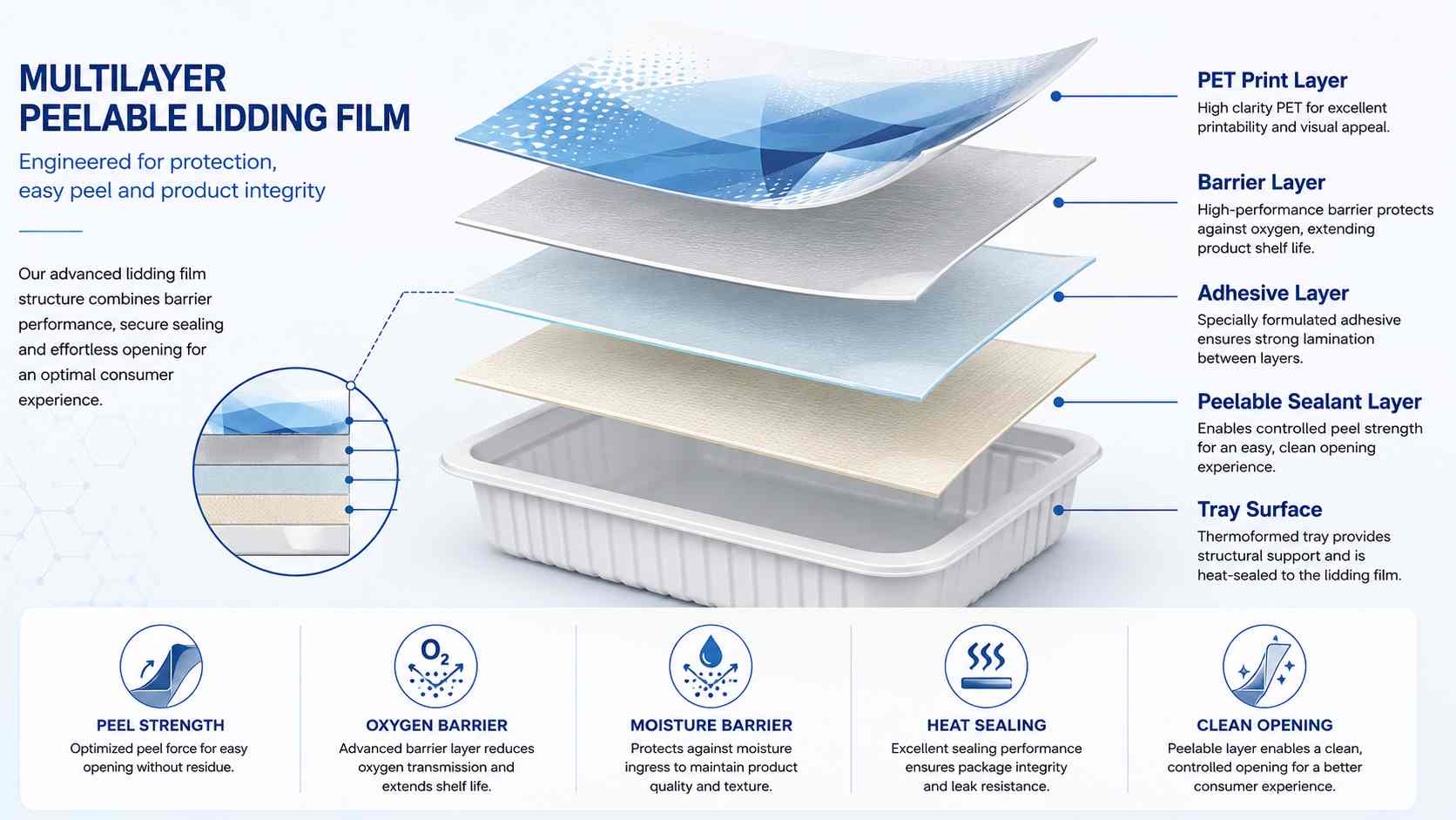 Peelable Lidding Film Structure With PET Barrier And Sealant Layers