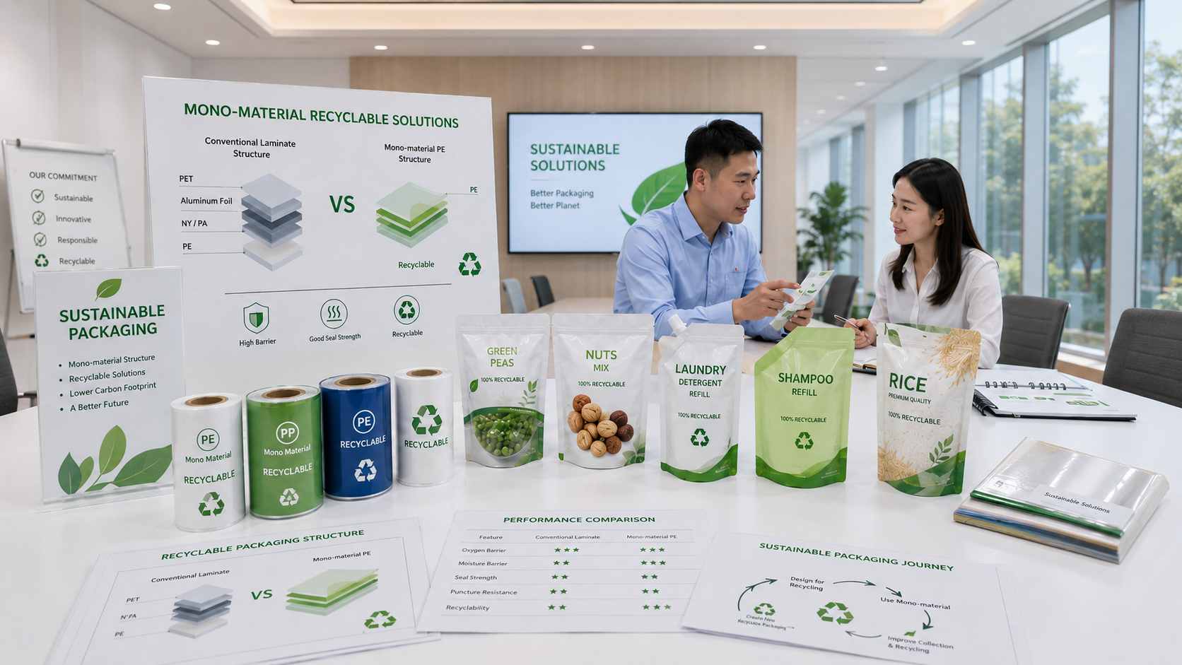 Sustainable Flexible Packaging With Recyclable Pouches And Mono Material Films
