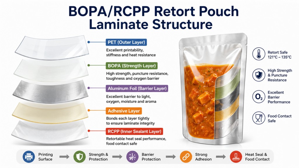 BOPA RCPP Retort Pouch Laminate Structure For Food Packaging