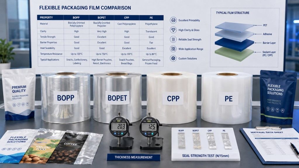 BOPP BOPET CPP And PE Packaging Film Comparison For Flexible Packaging