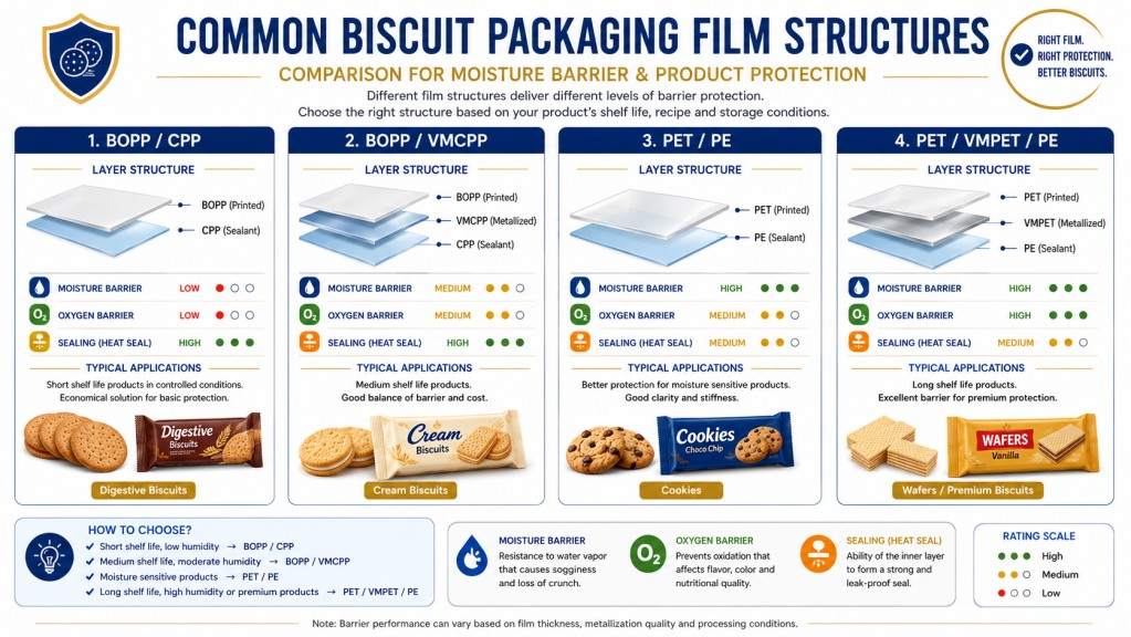 Biscuit Packaging Film Structure Comparison For Moisture And Oxygen Barrier
