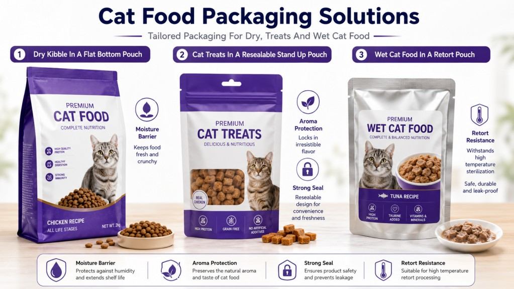 Cat Food Packaging Solutions For Dry Kibble Treats Wet Food Barrier And Retort Pouches