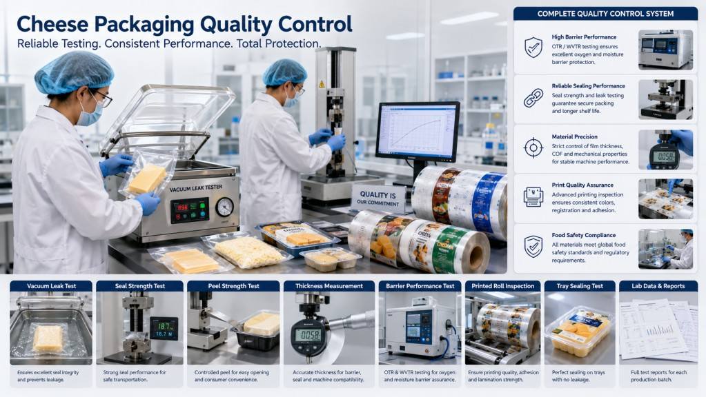 Cheese Packaging Quality Control For Vacuum Pouches Lidding Films And Roll Stock