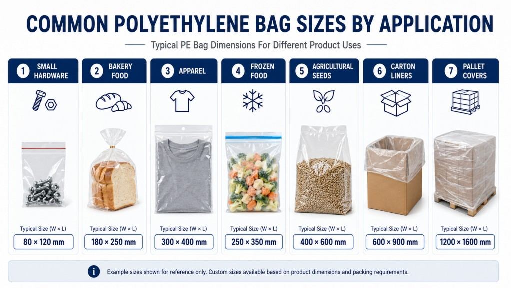 Common Polyethylene Bag Sizes For Food Apparel Hardware And Pallet Covers