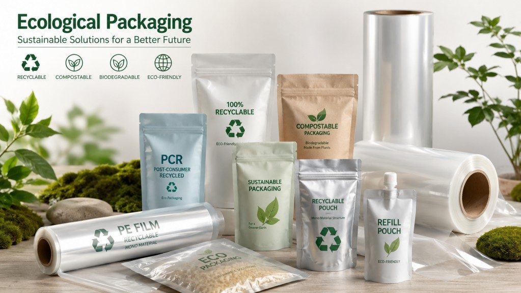 Eco Friendly Flexible Packaging Products With Recyclable Pouches And Film Rolls