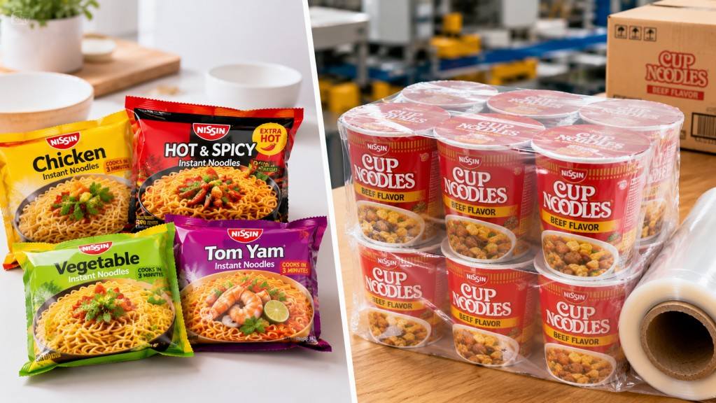 Instant Noodle Pillow Bags And POF Shrink Film Overwrap Packaging