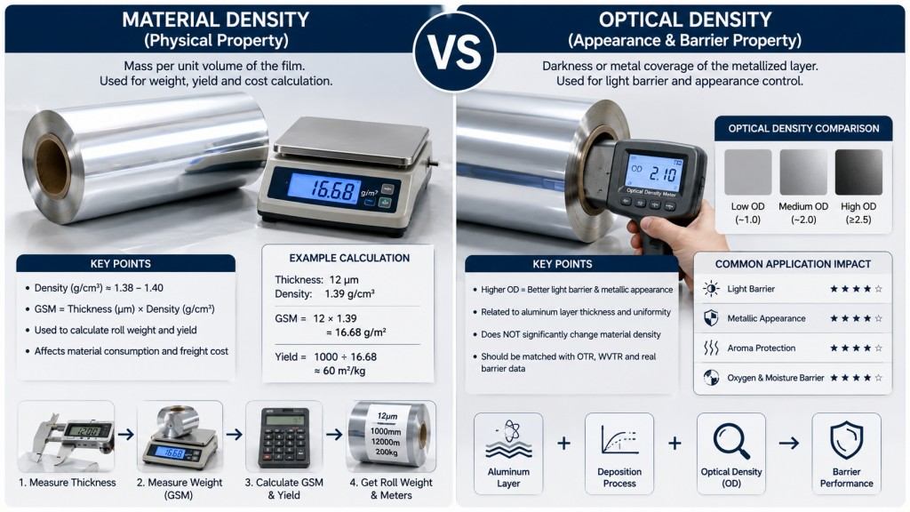 MET PET Film Density And Optical Density Comparison Chart