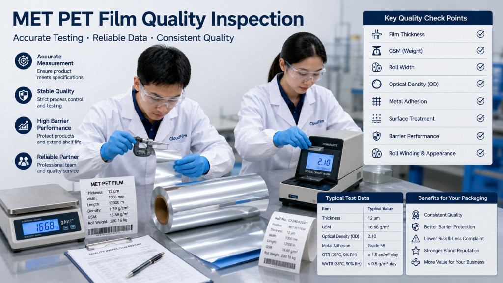 MET PET Film Supplier Checking Thickness GSM And Barrier Test Data