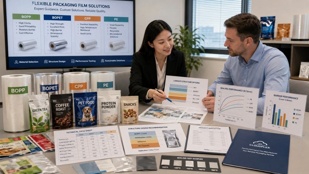 Packaging Film Supplier Reviewing BOPP BOPET CPP And PE Material Selection