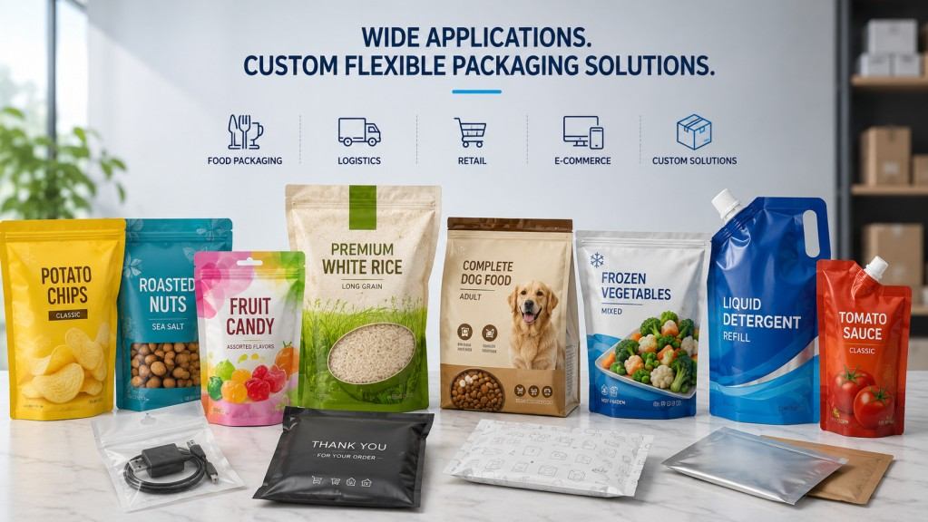 Plastic Bags Applications For Food Pet Food Rice Candy And Liquid Packaging